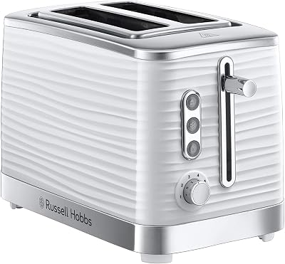 Russell Hobbs Inspire 2 Slice Toaster Extra Wide Slots 6 Browning 1050W White