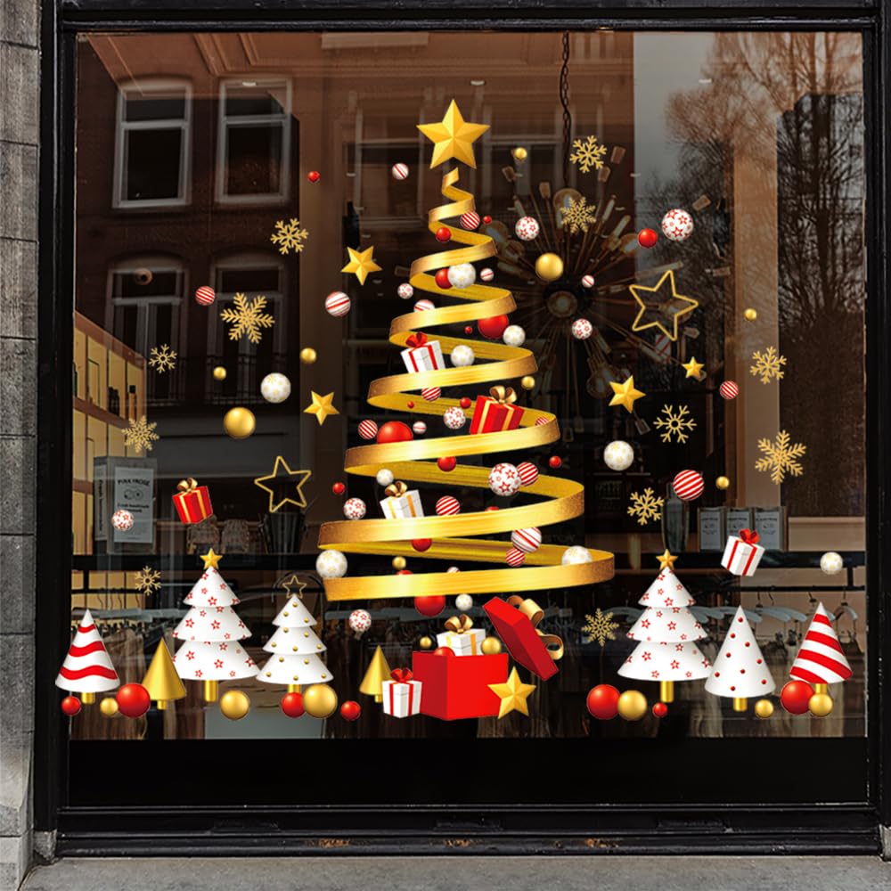 Extra Large Christmas Window Stickers,DXTXTJ 30 * 100cm Christmas Gold Tree Window Stickers, Reusable Christmas Stickers for Christmas Decoration