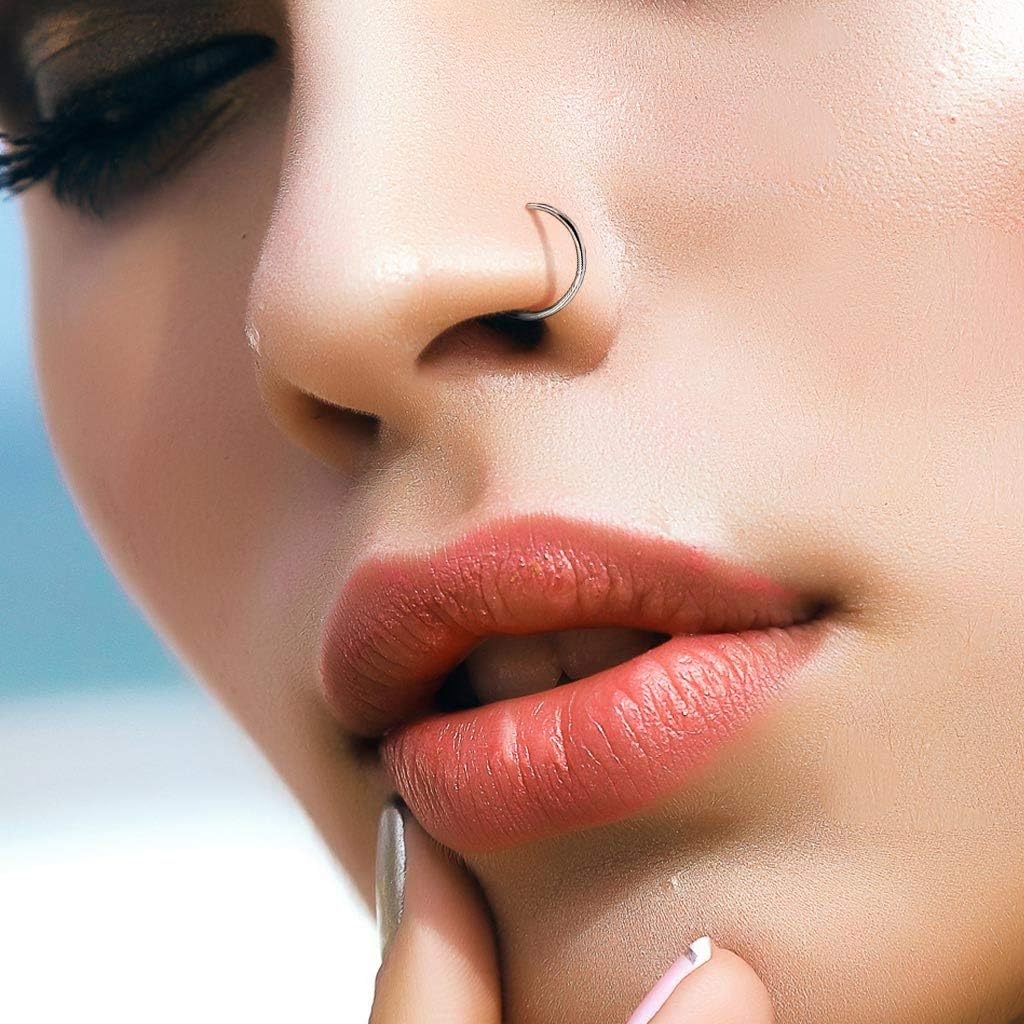 PiercedOff Titanium Nose Ring - Thickness 20GA (0.8mm) / Diameter 8mm, Silver - Image 3