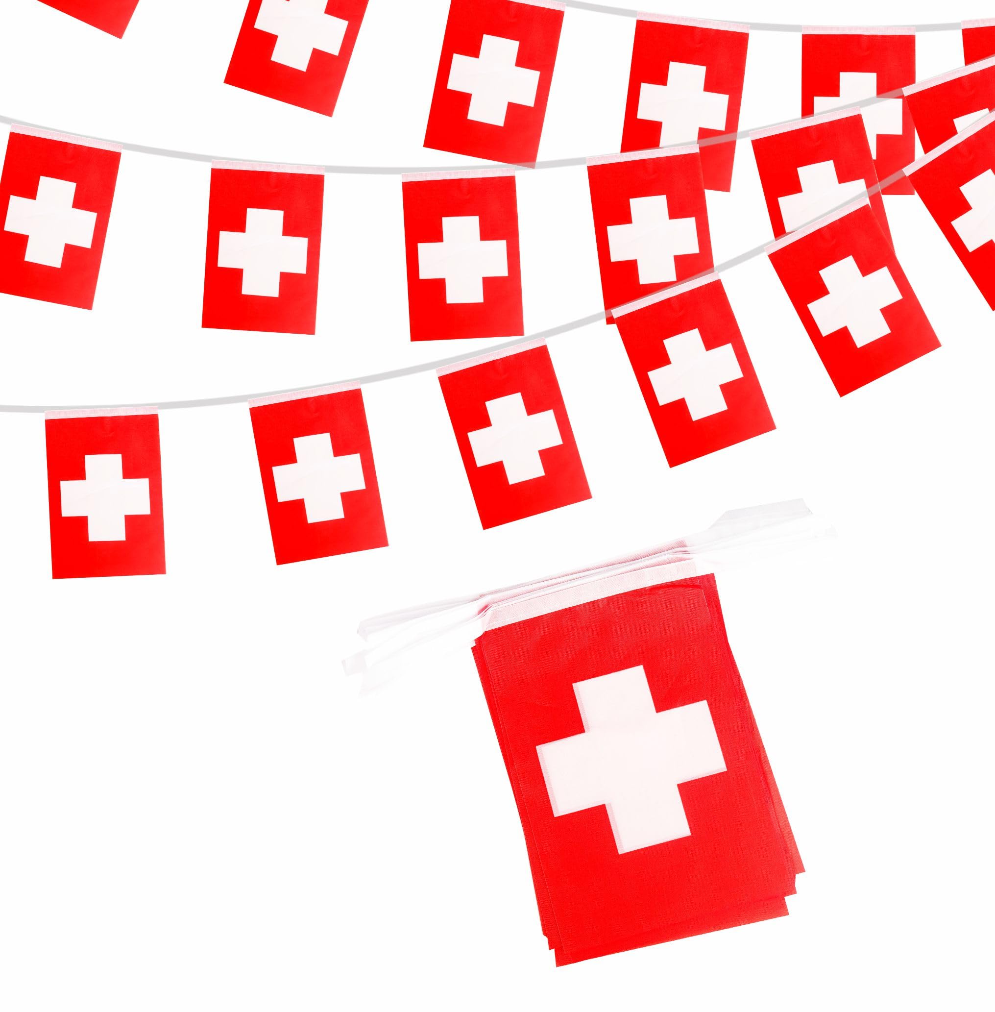 Swiss Oly 2024 Decorations - 10m 30 Flags, Banner for Sports, Football Events, National Day Parties