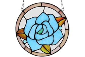 Kleeglee Rose Stained Glass Window Hangings, Handmade Suncatcher Stained Glass Window Panels for Window Decor Flower Gifts for Women Aunt