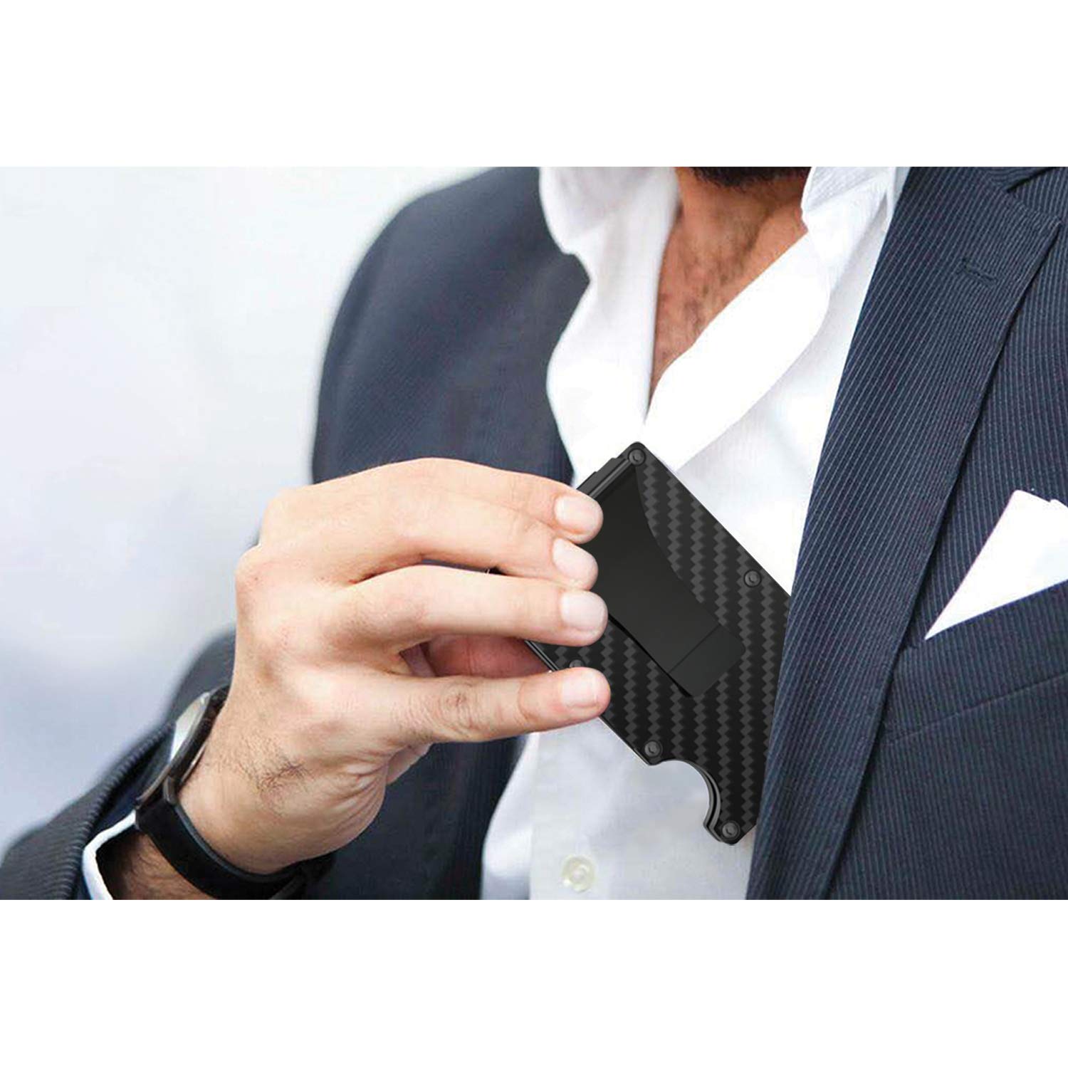 Carbon Fiber Wallet + Business Card Case Gift Set - RFID Blocking Slim Money Clip and Business Card Holder - Minimalist Credit Card Holder Organizer Protector Front Pocket Metal Money Clip for Men