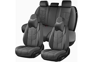 BWTJF Gray Car Seat Covers Full Set, Universal Front and Rear Seat Covers for Cars, Waterproof Leather Auto Seat Protectors with Head Pillow, Car Seat Cushions Fit for Most Sedans SUV Pick-up Truck