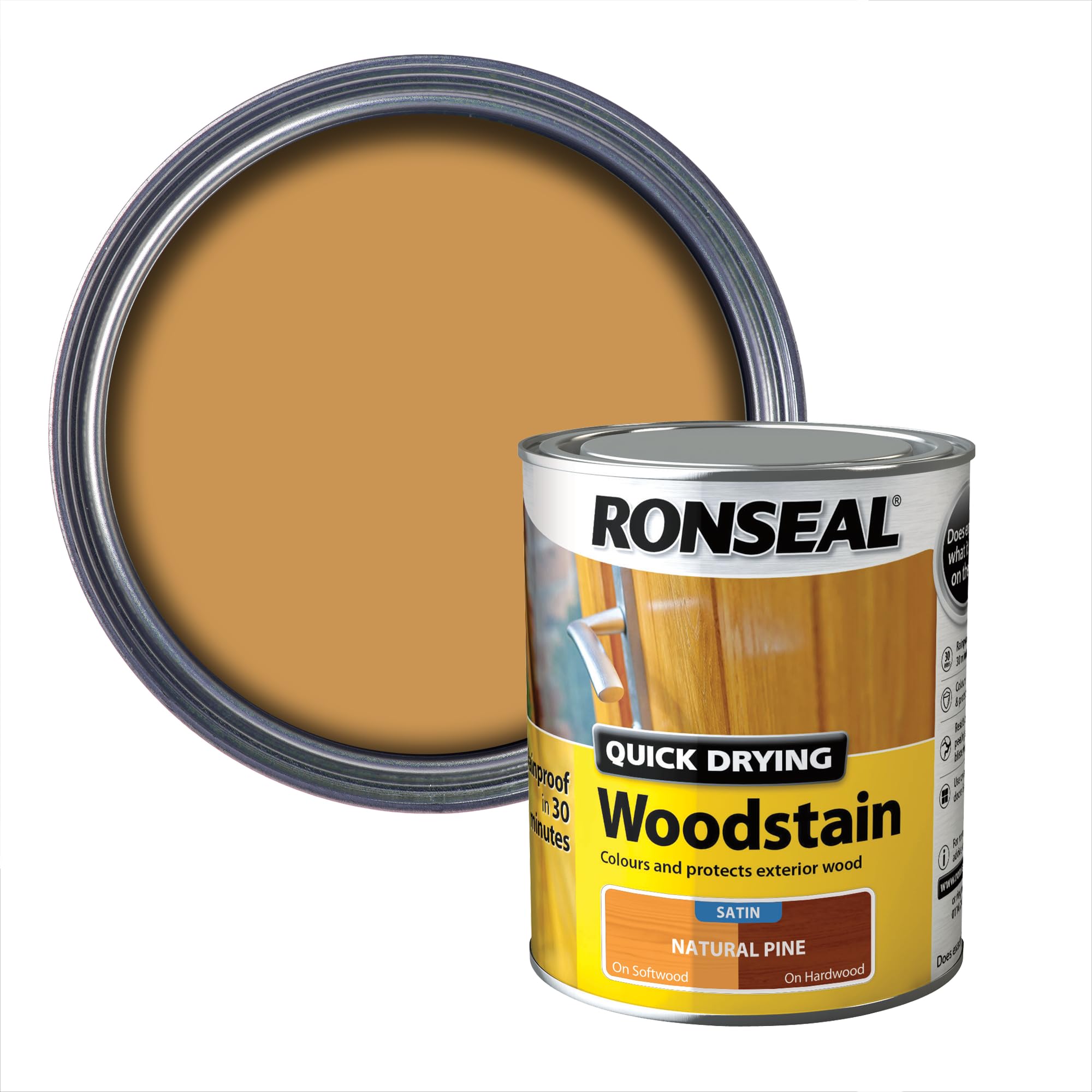 Ronseal QDWSNP750 750 ml Satin Finish Quick Dry Woodstain - Natural Pine