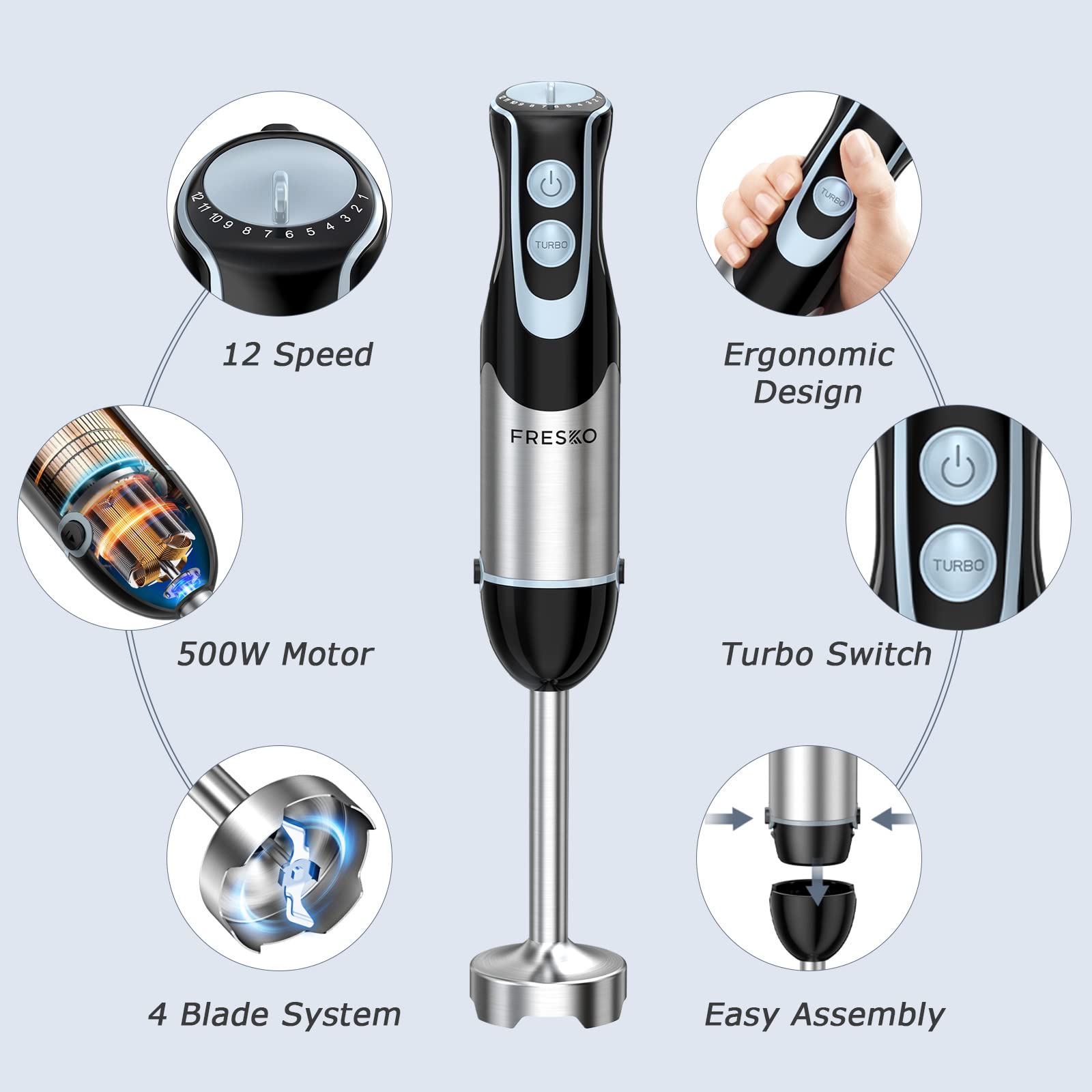 Mua Immersion Hand Blender 4in1, 500W Powerful Stainless Steel