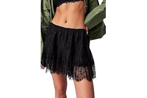 NUFIWI Women Y2k Lace Mini Skirt Low Rise Pleated Ruffle Half Slip Skirt Layered Flowy Short Skirt Streetwear