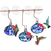 Pozfun Window Hummingbird Feeder with Suction Cups,Hand-Blown Glass Hummingbird Feeders for Outdoors Window Mounted with Metal Hook,Close Bird Watching,Finch in Garden,Yard(Dotted Blue)