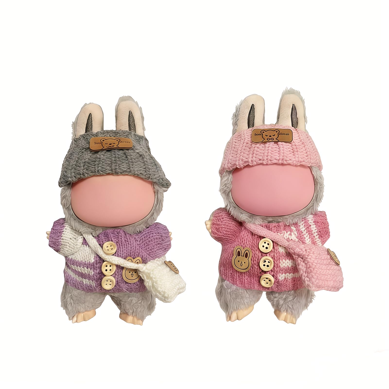 Lububu Clothes, Knitted Pink and Purple Doll Clothes, Kawaii Clothes for 17cm Plush Dolls, Lububu Accessories, Cute Mini Outfits (Not Dolls)