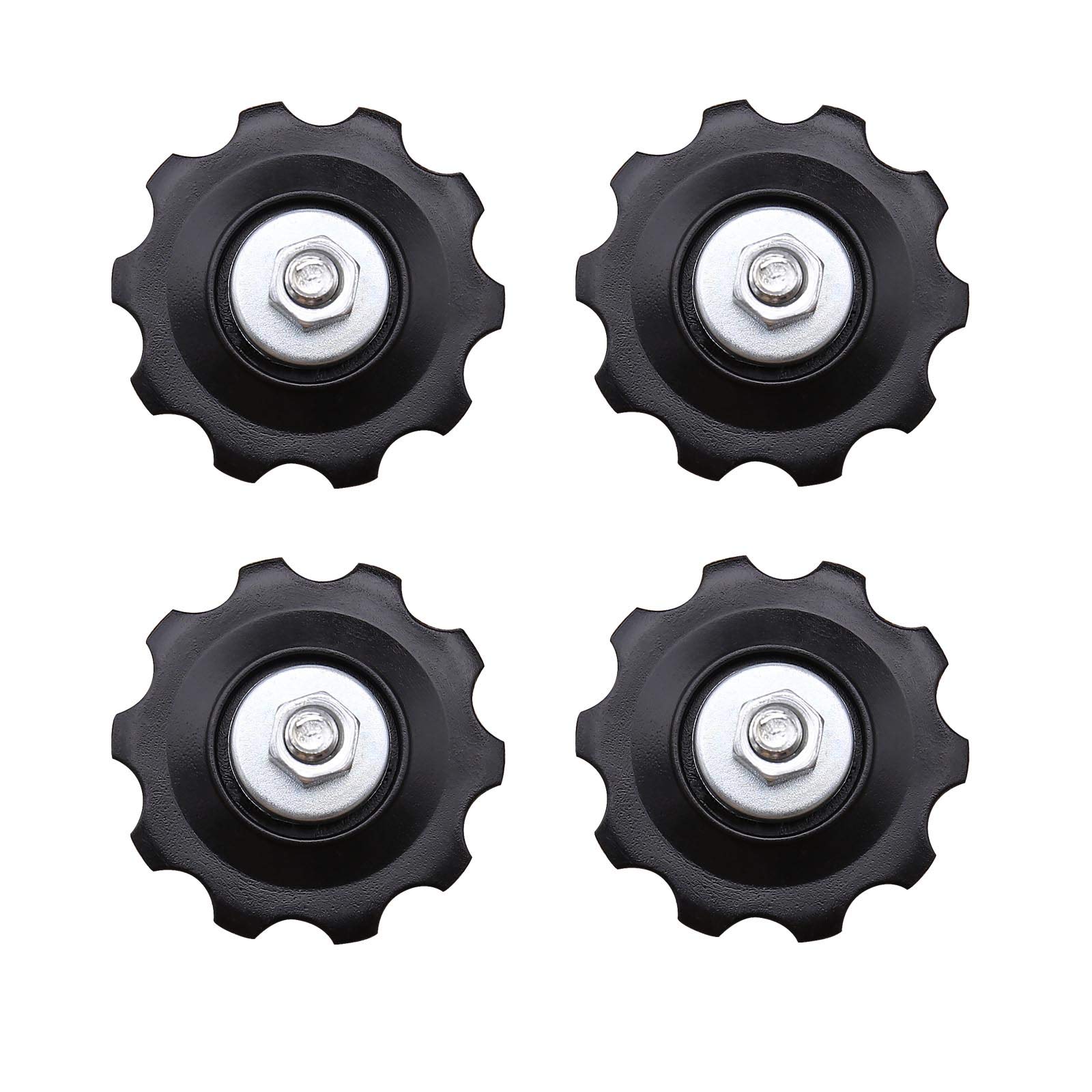 OTOTEC 4x 10T Bicycle Gear Mech Pulley Jockey Wheels Kit Universal for 5/6/7/8 Speed Derailleur with Dust Cover Fixing bolt Nut Washer Fittings