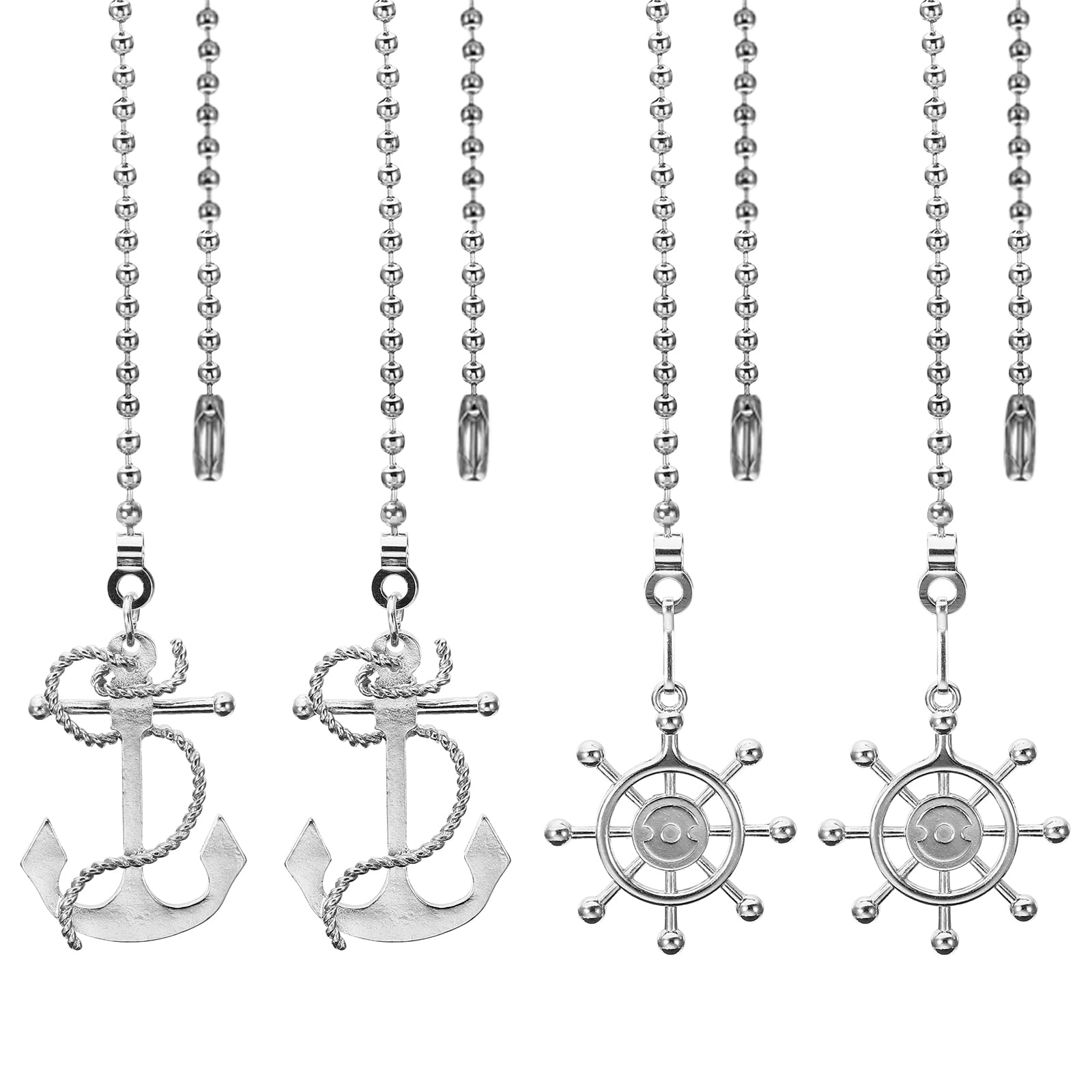 PATIKIL Ceiling Fan Pull Chain, 4Pcs 12.2" Decorative Anchors and Wheel Pendant Chain Extender Charm Extension for Ceiling Fans Light Lamp, Silver