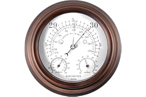 Lirches 8'' Barometer Thermometer Hygrometer - 3 in 1 Atmospheric Pressure Temperature Hygrometer Weather Station, Hanging Premium Steel Barometer for Home Wall, Fishing Boat, Baby Room, Office