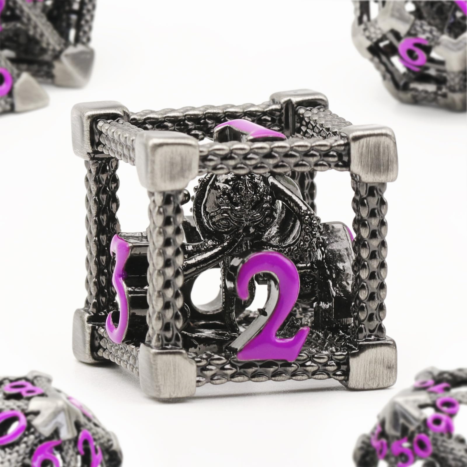 DND Dice Set for Dungeons and Dragons, ZHOORQI D and D Polyhedral Dice 7 Pcs/Set, The Cthulhu Metal Dice Set for Role Playing Tabletop Games（Z-Purple Number） — image 1