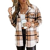 Blansdi Womens Flannel Shacket Plaid Button Down Long Sleeve Shirts Jacket Coats Fall Outfits Fashion Clothes 2025