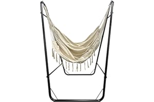 GRUFLE Hammock Chair Stand, Hammock Chair with Stand Including Large Hanging Indoor Swing, Hammock Swing Chair with Stand, Max 450 Lbs for Indoor, Outdoor, Patio, Yard (White)