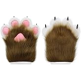 HAOAN Furry Faux Fur Fox Cat Paws Gloves Animal Fursuit Mittens Halloween Christmas Cosplay Costume Props
