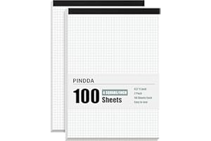 PINDDA Graph Paper Notebook, 2 Pack, 8.5 x 11 Grid Paper, 4x4 Graph Ruled, 50 Sheets per Pad, Easy-Tear Perforations, 8.5 x 11 Cardboard Backing, for Math, Drafting, Drawing, Engineering