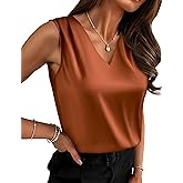 Zeagoo Women's Silk Satin Camisole Tank Tops V Neck Pleated Dressy Casual Sleeveless Blouses Summer Business Work Shirts