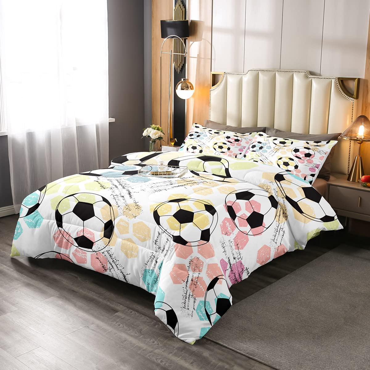 Kids Football Duvet Insert Sports Bedding Set for Child Boys Girls Soccer Ball Down Duvet Breathable Colorful Grunge Style Duvet Insert Down Duvet Ultra Soft Double Size — image 1