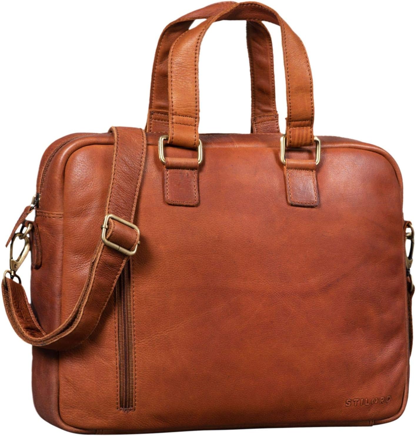 STILORD "Jonte" Vintage Work Bag Leather Men Women Large Shoulder Bag for 13,3 Inch Laptop MacBook Briefcase in Genuine Leather Colour:girona