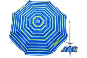 Tommy Bahama 7 ft Fiberglass Beach Umbrella for Sand with Integrated Anchor