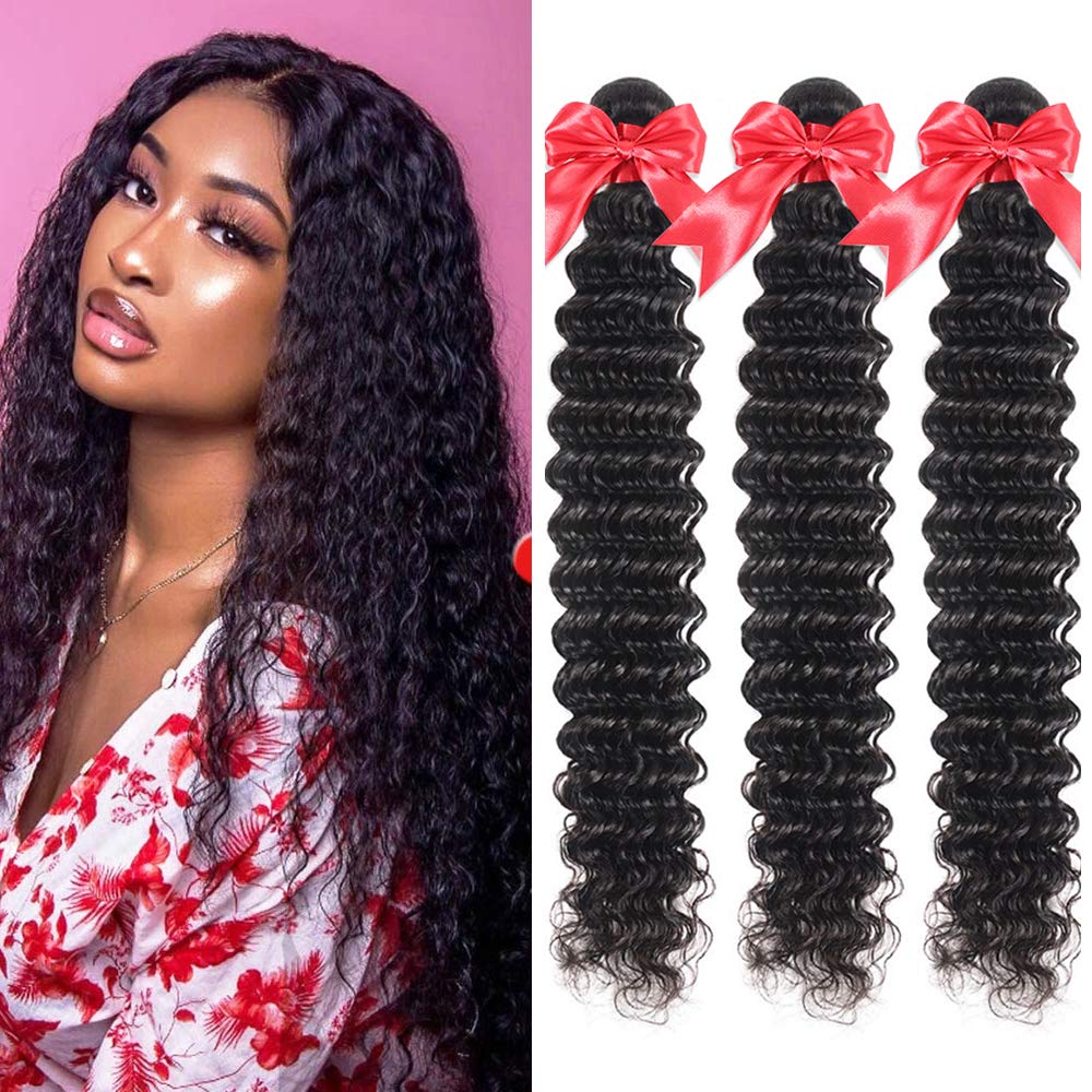 10a Brazilian Deep Wave Human Hair Bundles 16 18 20 Inch Wet And Wavy Human Hair