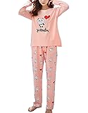 HupohoiBig Girls Winter Long Sleeve Pajama Sets Cute Cat Patterns Sleepwear Cartoon Pjs