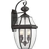 Quoizel Newbury 20" Outdoor Wall Lantern, 2-Light Medici Bronze with Clear Beveled Glass, E12 Base, French Country Style