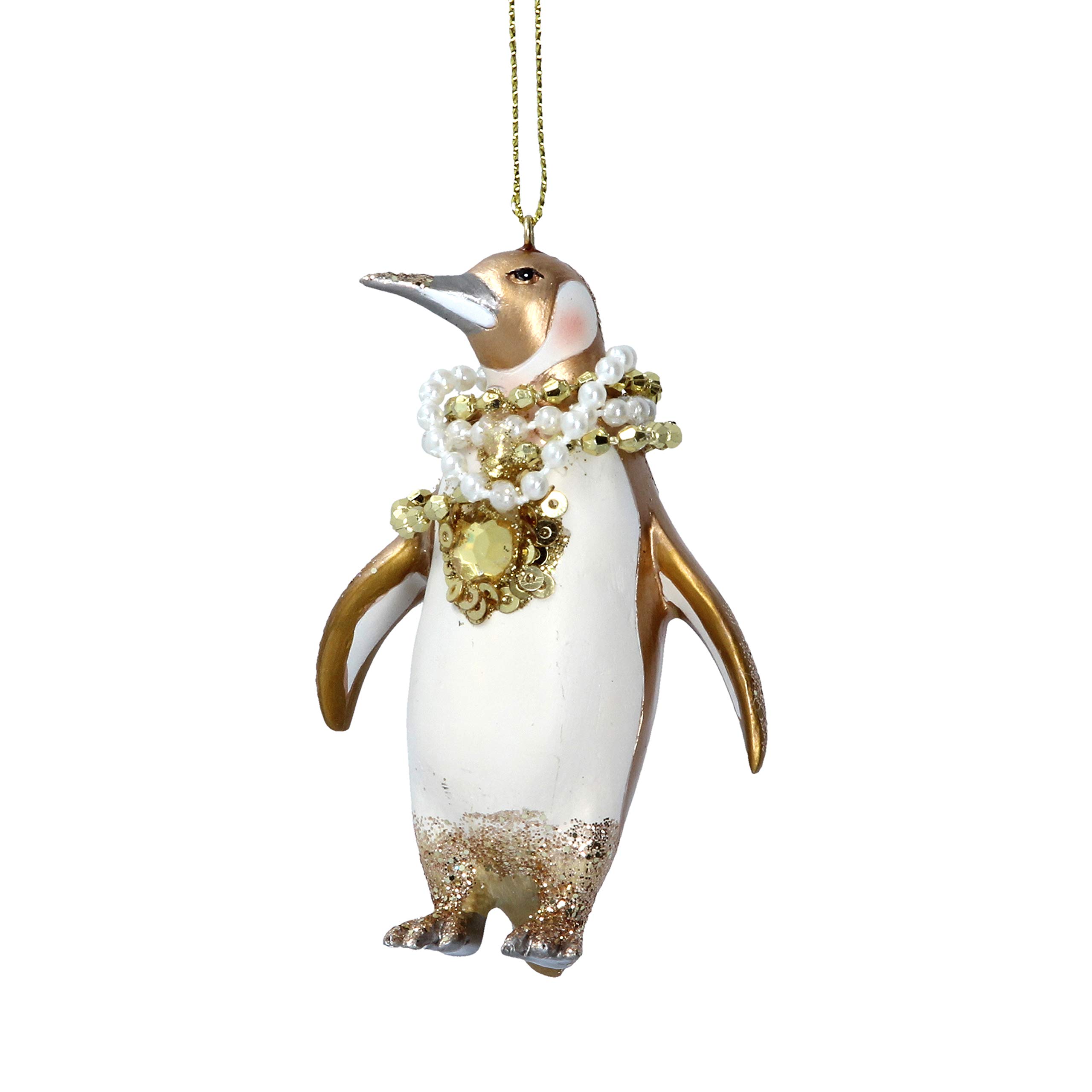 Gisela Graham Resin Cream and Gold Penguin with Beads and Jewels 8.5 Centimeter Festive Decoration