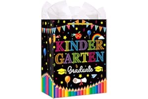 WhatSign Kindergarten Graduation Gift Bag for Kids 11.5" Kindergarten Preschool Pre K Graduation Gift Bag with Handle and Tissue Paper Congratulations 2024 Kindergarten Graduation Paper Gift Wrap Bags