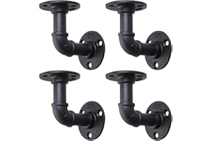 MUZIK 4 Pack Pipe Floating Shelf Bracket Heavy Duty, Black L Pipes Shelf Brackets Iron Shelving Brackets for Shelves - Vintage DIY Pipe Shelf (4*4 Inch)