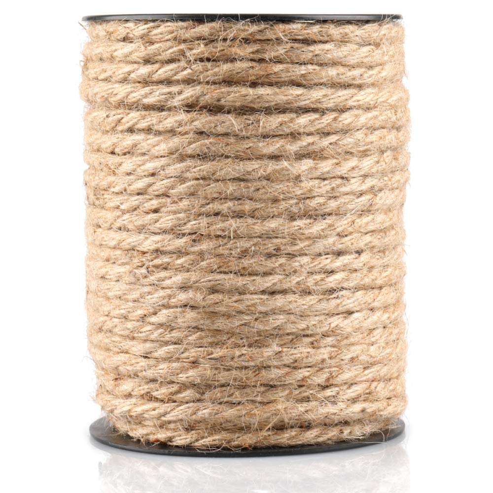jijAcraft 4MM Jute Rope, 45M Thick Jute Rope with Coil for Craft, Cat Scratching, Garden Bundling