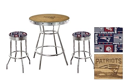 Amazon Com Oak Bar Table Set Features A Hand Carved Patriots Logo