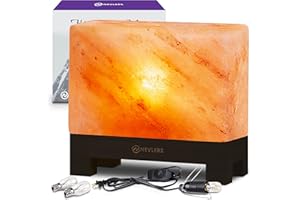 Nevlers Rectangle Shape Pink Himalayan Salt Lamp with Wood Base | 7-8 lbs 8"H x 3.75"W x 7.5"L Salt Rock Lamp | Himalayan Pink Salt Lamp + 2 Bulbs & Dimmer Cord| Hand Crafted Pink Himalayan Salt Lamps