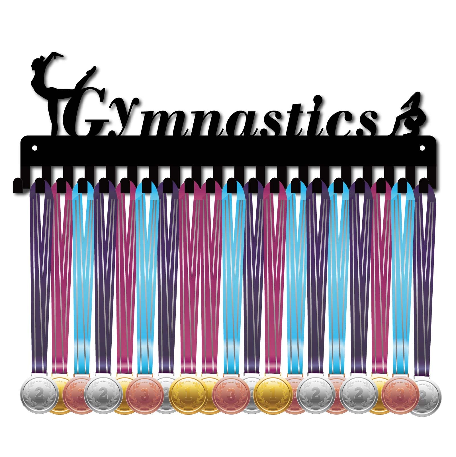 CREATCABIN Gymnastics Medal Holder Sport Gymnast Medals Display Stand Hanger Rack Hooks Wall Mount Decor Over 60 Medals Home Badge Storage for Girl Players Medalist 15.7 x 5.4inch