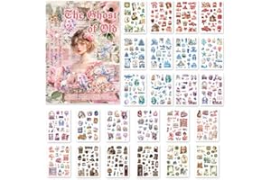 Bomichi Washi Sticker Book for Scrapbook,24 Sheets Vintage Aesthetic Washi Stickers forJournaling, Pre-Cut Stickers Book for Junk Journal Supplies Collage DIY Crafts Phone Cases Adult