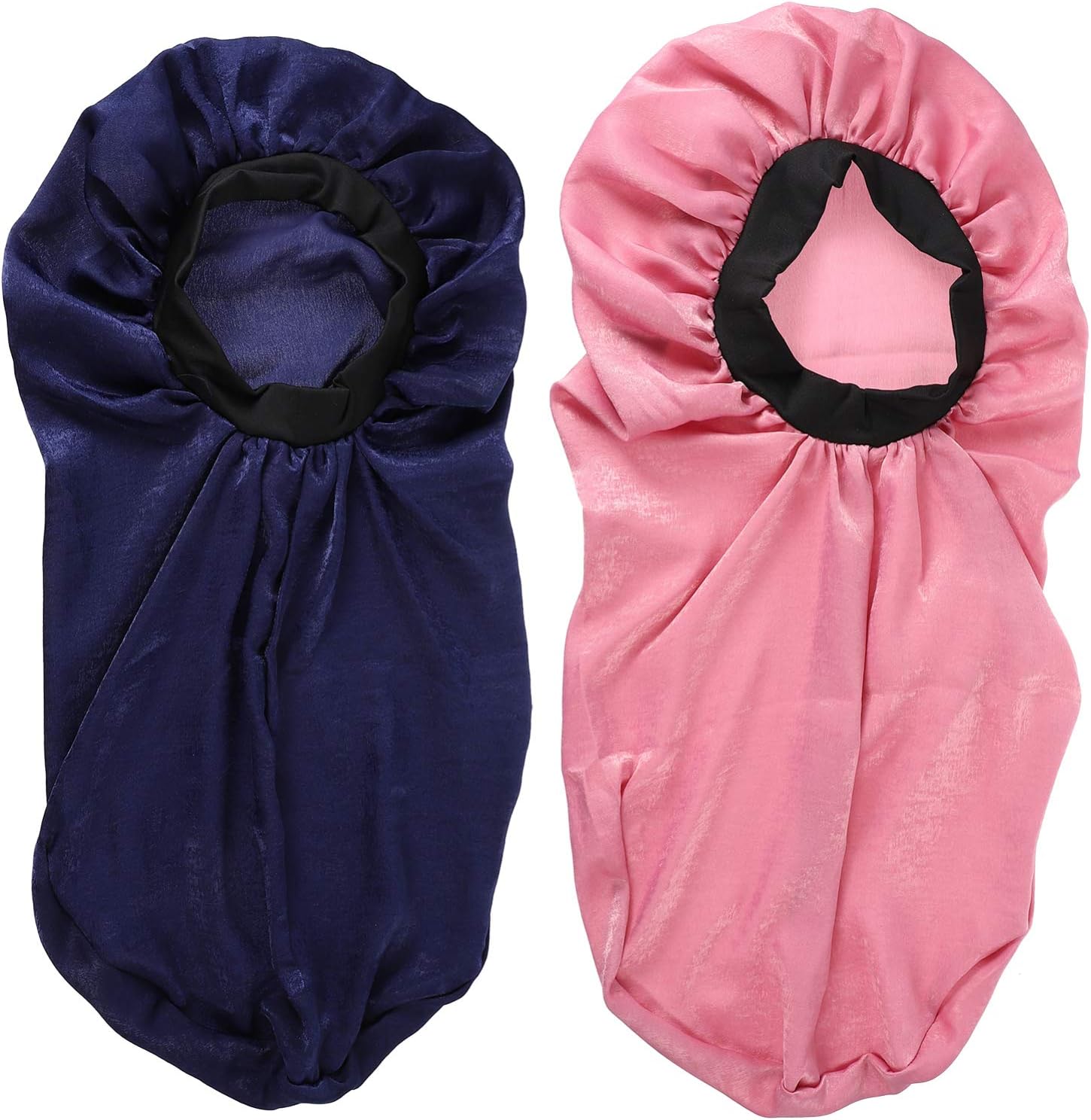 Satin Sleep Cap,Extra Long Bonnet Loose Hair Cap Silk Sleeping Cap Head Cover Soft Hair Turbans for Long Hair,Braids,2pcs(B) Pink