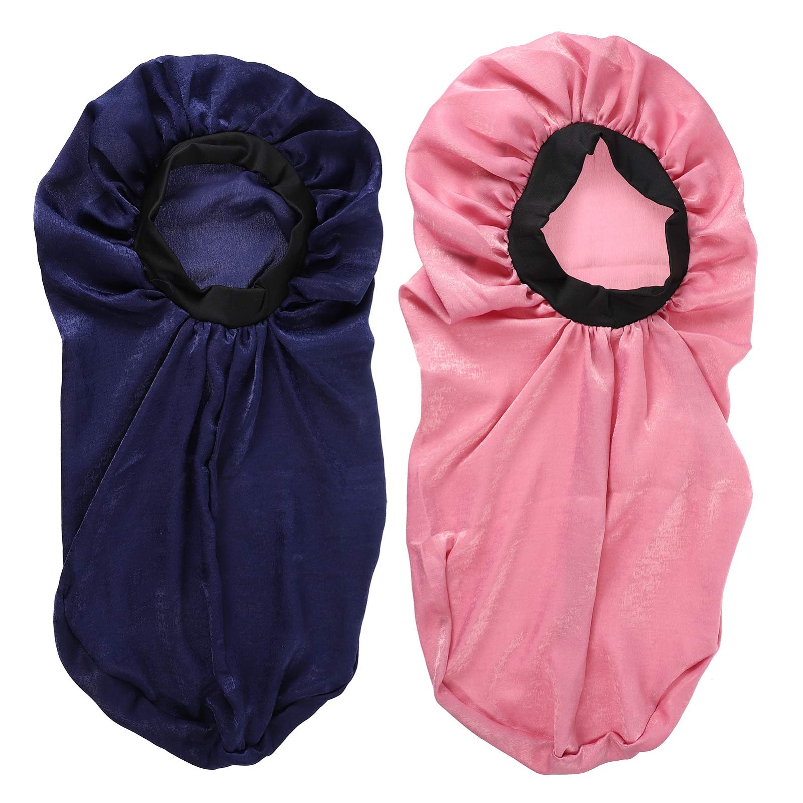 Satin Sleep Cap,Extra Long Bonnet Loose Hair Cap Silk Sleeping Cap Head Cover Soft Hair Turbans for Long Hair,Braids,2pcs(B) Pink,
