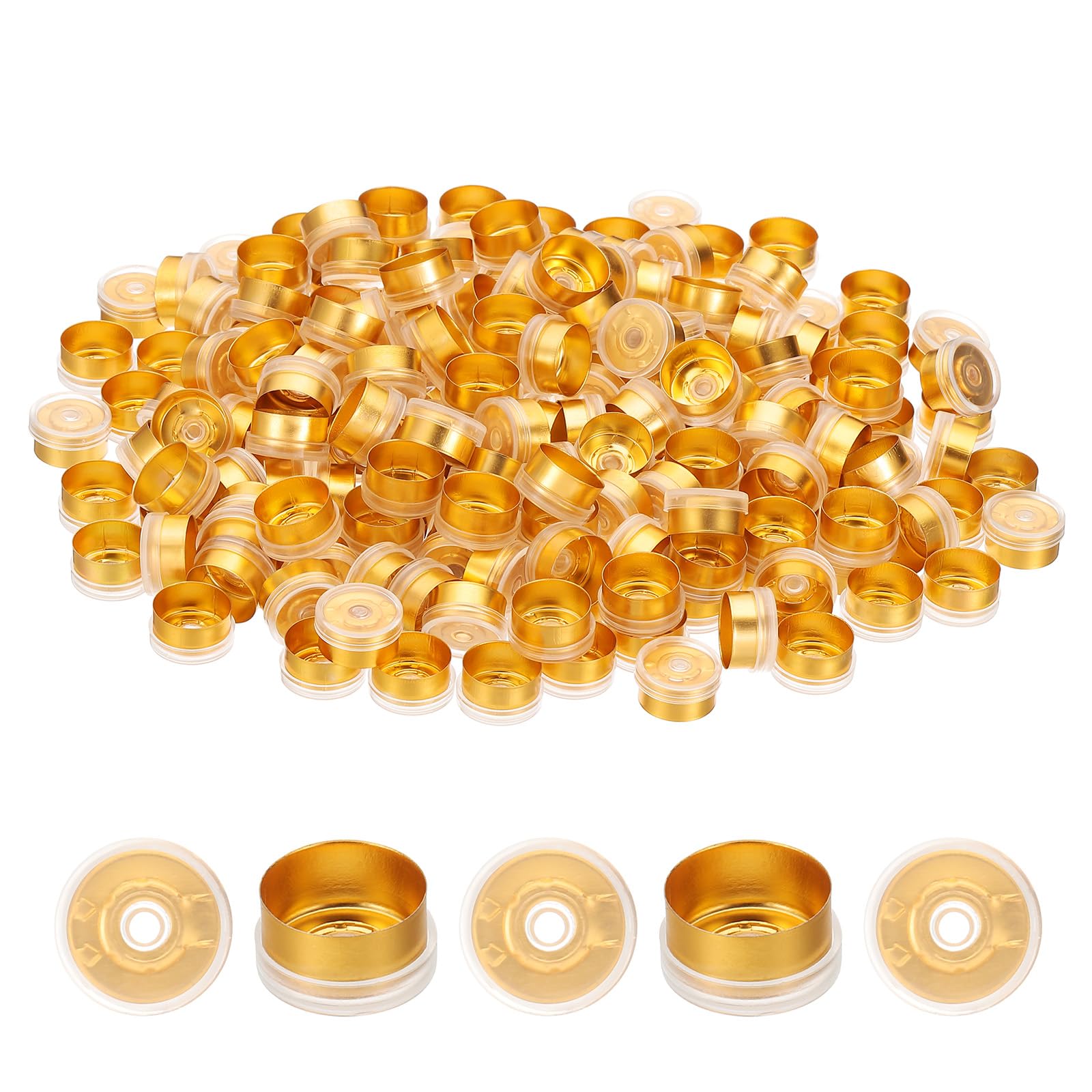 Photo 1 of PATIKIL 13mm Flip Off Caps, 300 Pcs Flip Off Caps Flip Off Seals Flip Off Vial Seals Plastic Aluminum Caps Cover for Glass Vial Laboratory, Gold Tone