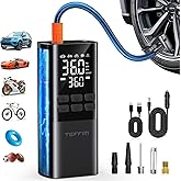 Teffim Portable Tire Air Pump with LED Light Wireless Tire Air Pump with Pressure Gauge for Cars, Motorcycles, Bicycle Tires. (Vertical)