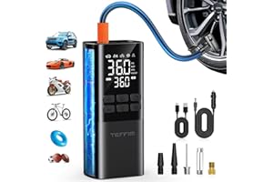 TEFFIM Tire Inflator Portable Air Compressor - Air Pump for Car Tires,Portable for Car with Pressure Gauge,Tire Inflator with LED Light, for Bike,Motorcycle, Balls