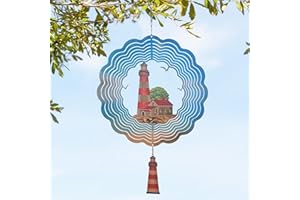 YY GARDENIA Lighthouse Wind Spinners,3D Stainless Steel Hanging Spinner,Garden Decorations, Wind Catchers Sculpture for Indoor, Outdoor Decor,Yard Art (Lighthouse)