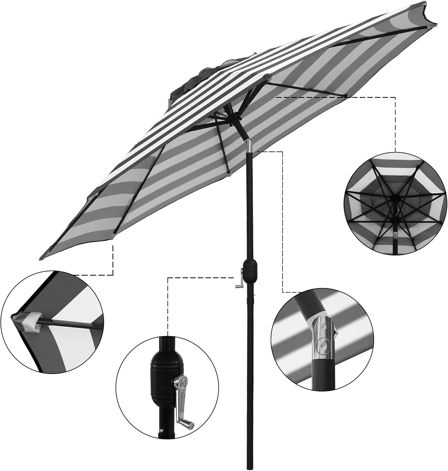 ABBLE Outdoor Patio Umbrella 9 Ft Stripe with Crank and