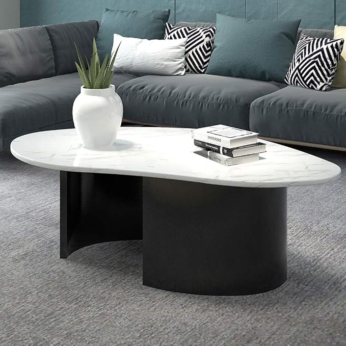 NG Decor White Coffee Table with Marble on Top for Living
