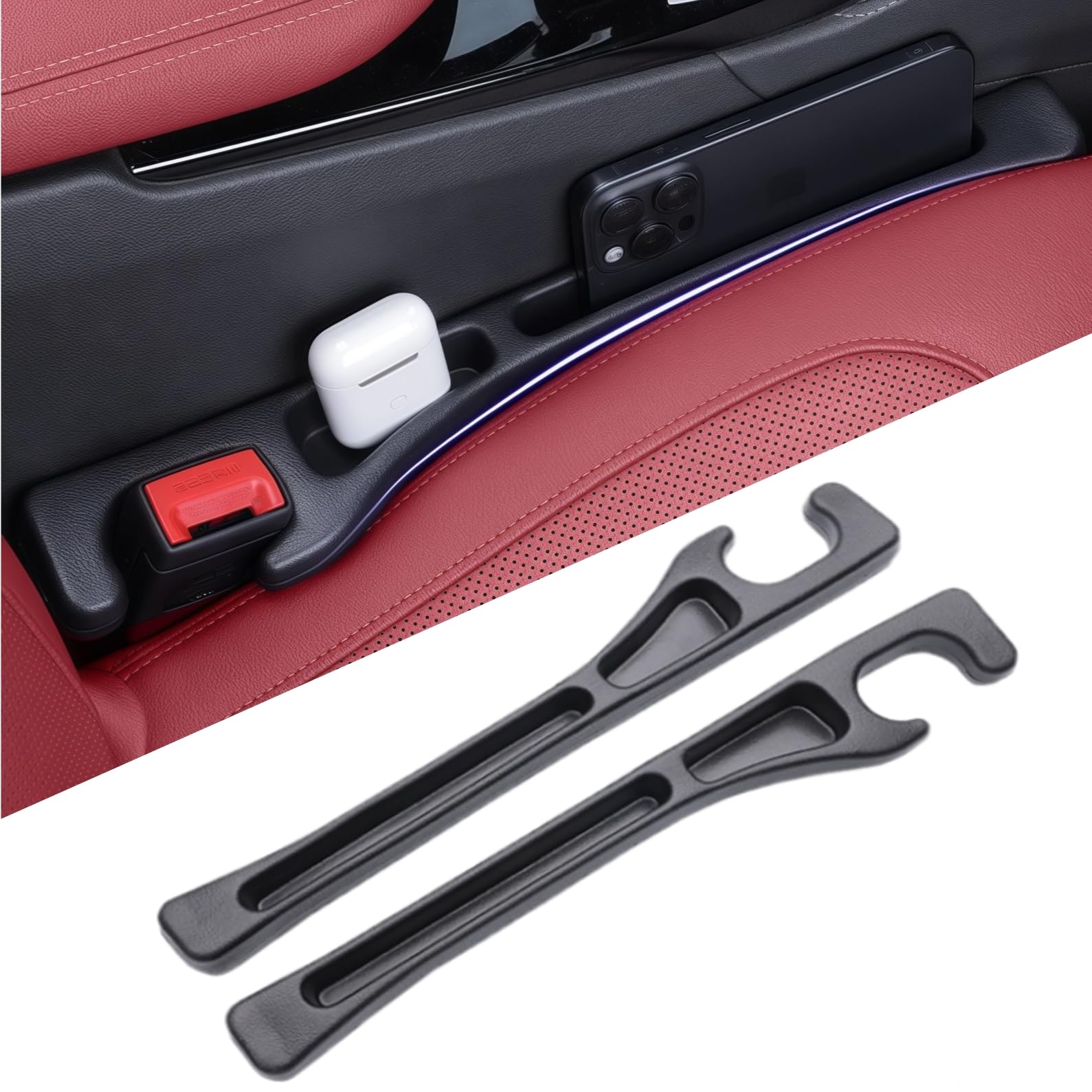 Photo 1 of EnzeroTools Car Seat Gap Filler, 2-Pack No-Drop Seat Side Gap Seam Filler Organizer with Phone Holder, Universal Fit Fill The Gap Between Seat & Console, Perfect for Car, SUV, Truck