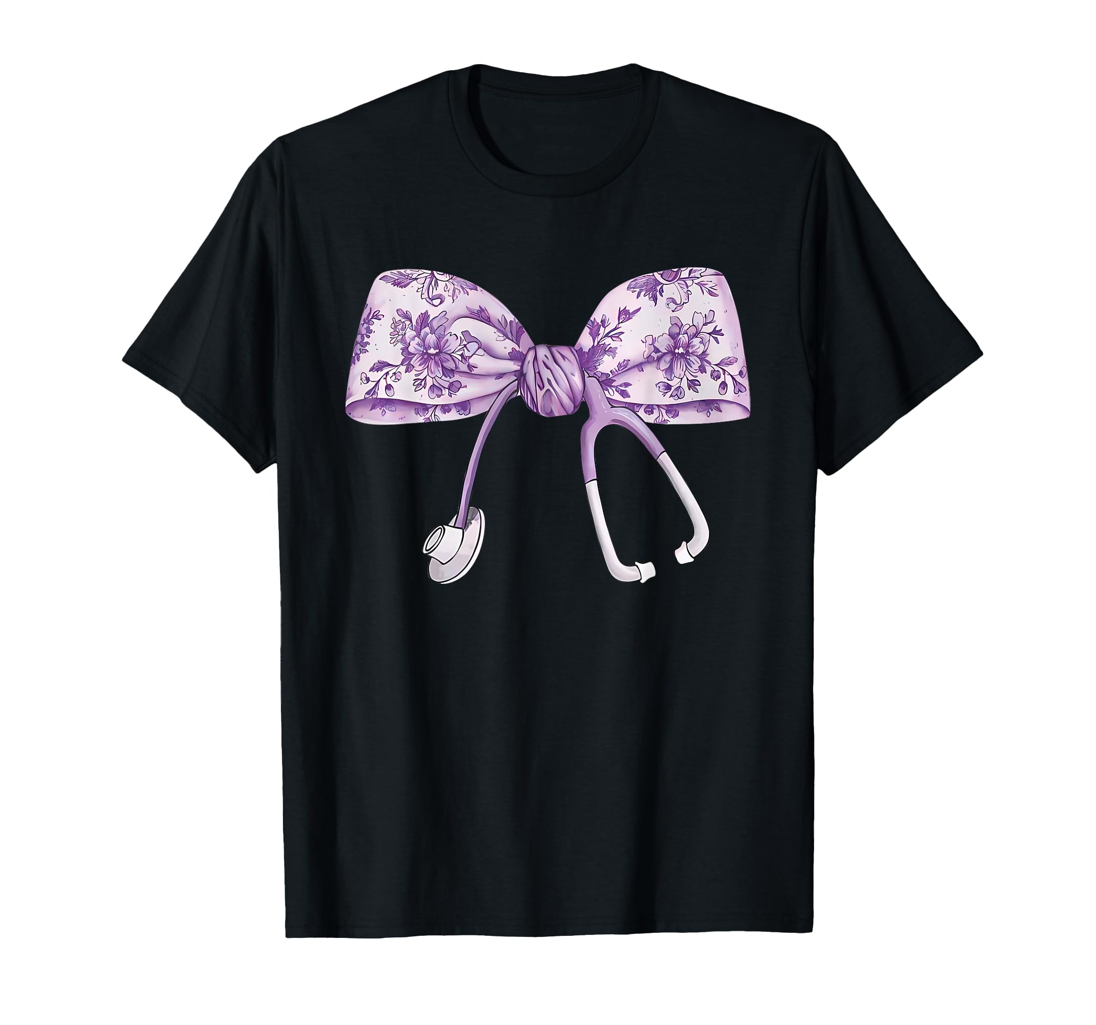 Photo 1 of Cute Floral purple Coquette Bow Stethoscope Nurse Doctor T-Shirt