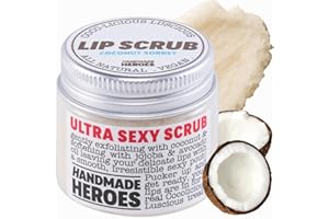 Handmade Heroes 100% Natural Lip Scrub, Vegan Conditioning Coconut Exfoliator - Gentle Exfoliant, Sugar Polish and Scrubber for Chapped Dry Lips, 1oz (Coconut Sorbet)