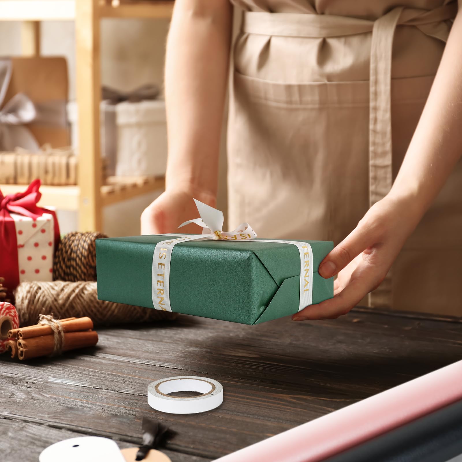 NESCCI Dark Green Matte Wrapping Paper,Solid Color Pearly-Lustre Paper,Gift Wrapping Paper,Perfect for Wedding,Valentine's Day,Birthday, Christmas,Baby Shower,DIY Bouquet (17 Inches X 32.8 Feet)