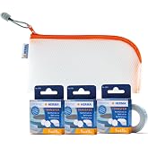 HERMA 3-Pack Removable Double Sided Tape Runner Refills (49ft) &amp; Pouch | 3-Pack Acid-Free Repositionable Glue Dot Refill Rolls (49ft each) for Crafts &amp; Scrapbooking with Clear 10"x8" Zipper Pouch