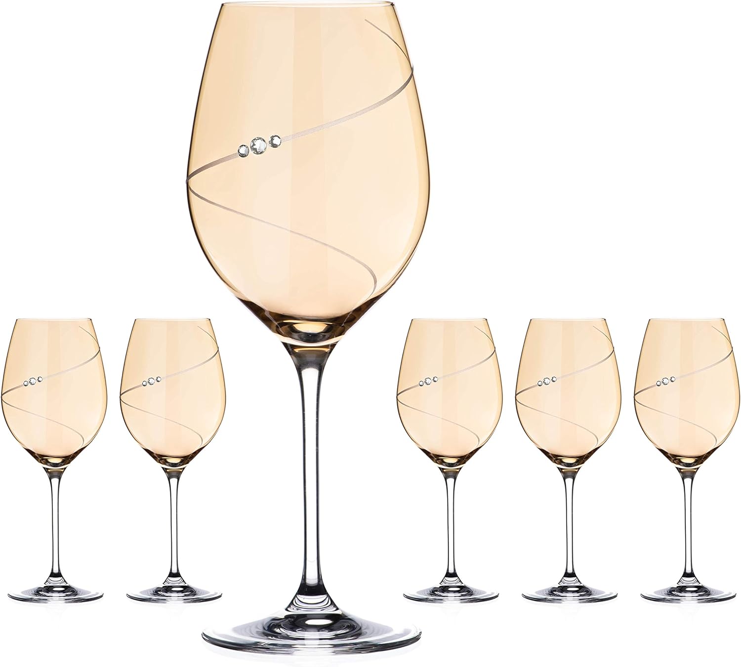 DIAMANTE Swarovski Wine Glasses 'Amber Silhouette' Collection Amber