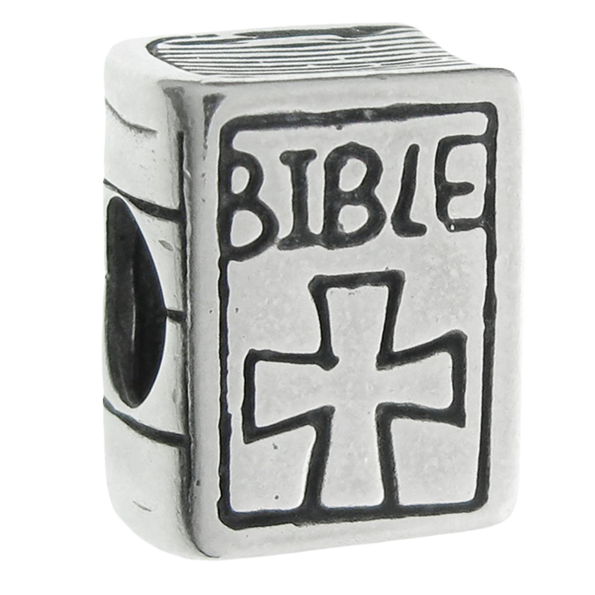 Queenberry Sterling Silver Christian Bible Book Cross European Style Bead Charm